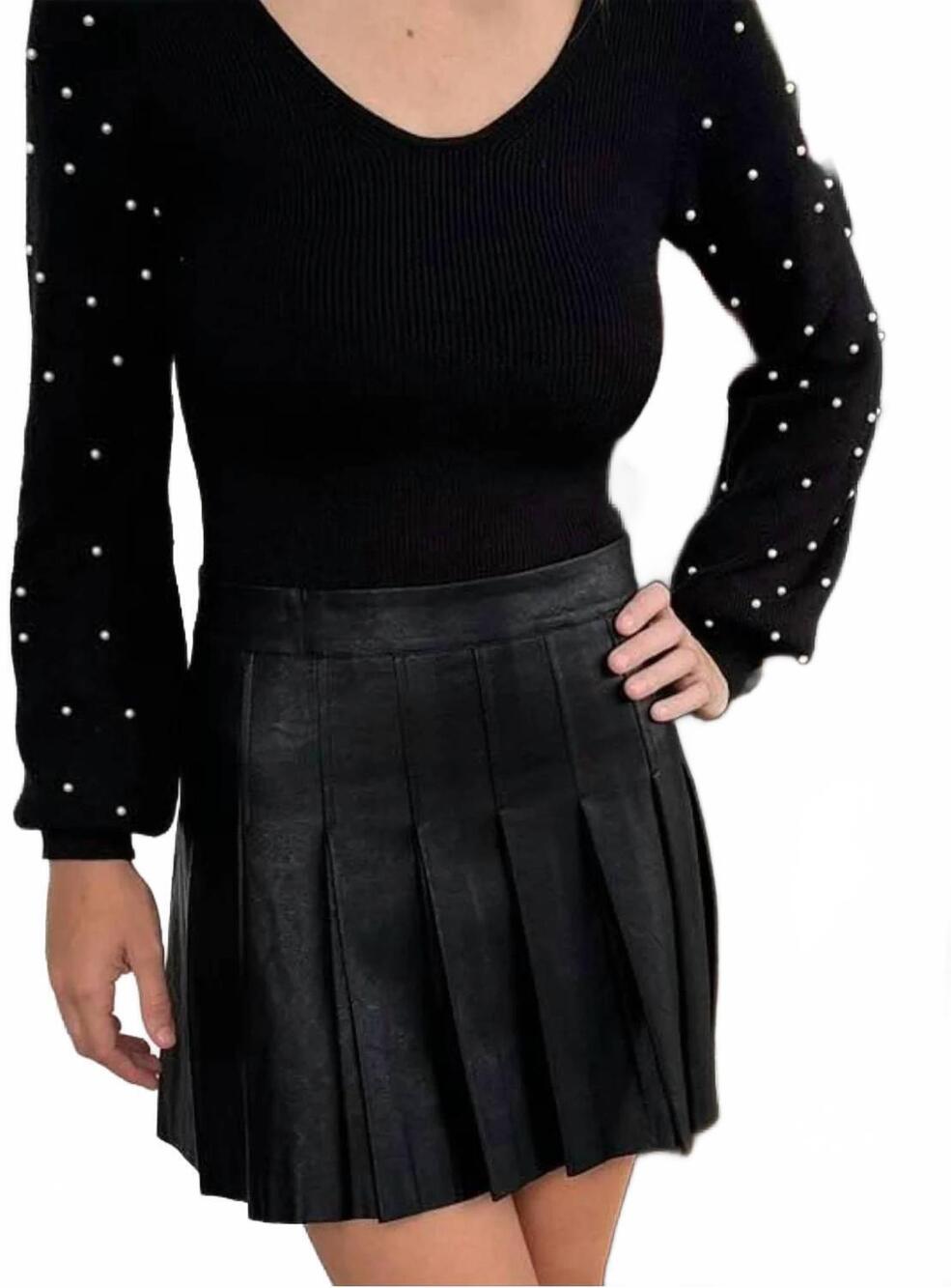 NEW SHE + SKY pearl body suit sweater in black